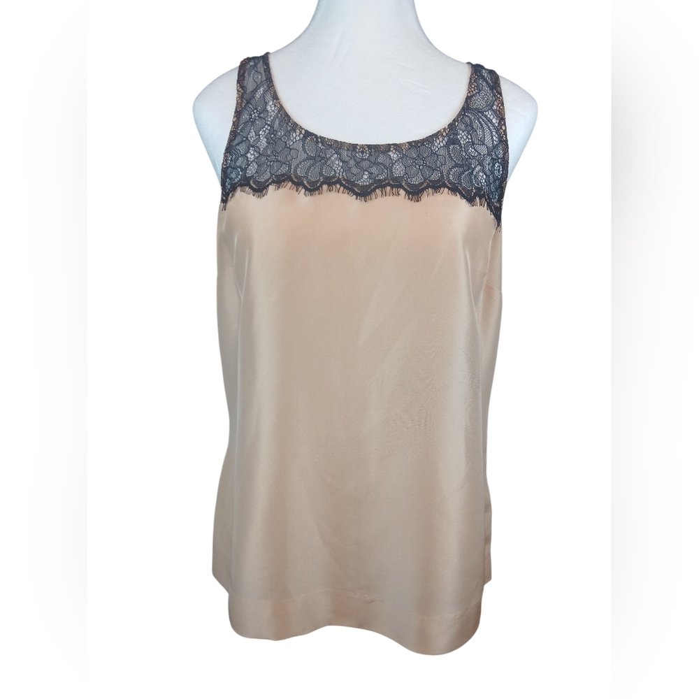 J Crew Sleeveless Black Lace Trim Satin Camisole - Cream Size 4 GUC